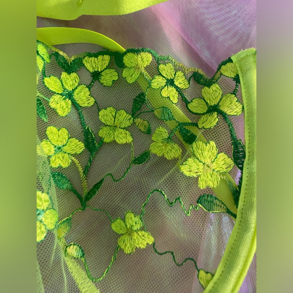 ๐ Lemon-Lime Strappy Floral Mesh Bra & Panty set ๐ XL โจ NEW, never worn! โจ - Picture 10 of 12